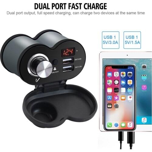 Motorcycle Waterproof Charger Power Socket 5V 3.1A Dual USB Outlet Switch Car LED Digital Display Voltmeter Cigarette Lighter