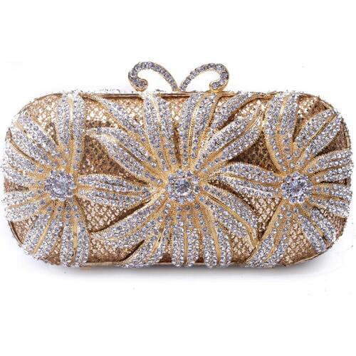 XIYUAN Floral Crystal Clutch Dinner Purse White Diamond Women Evening Bag Clutch Fashion Rhinestone Ladies Banquet Handbags