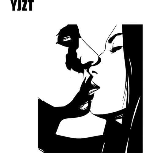 YJZT 12.7CM*15.5CM Kiss Vinyl Decal Car Sticker Decor Woman Girl Man Love Romance Passion Black/Silver C3-0231
