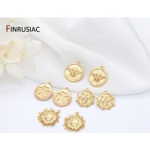Jewellery Making Pendants Accessories Wholesale, 4 Types Gold Plated Round Coin Design Pendants For DIY Necklace