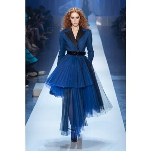 Chic Royal Blue Asymmetrical Tulle Skirts Zipper High Fashion Long Women Tulle Skirts Maxi Skirt Female Bottom