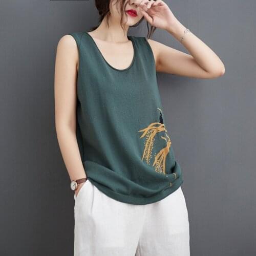 Korean Print Sleeveless T-shirt Women 2021 Summer t shirt Round Neck Pullover t shirts Tee Loose Blouse Top Streetwear