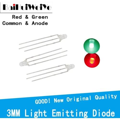 100Pcs/Lot 3MM LED Fog Common Anode Red & Green Light Emitting Diode F3 Led Common Cathode 3Pin 3P Fog Positive Negative