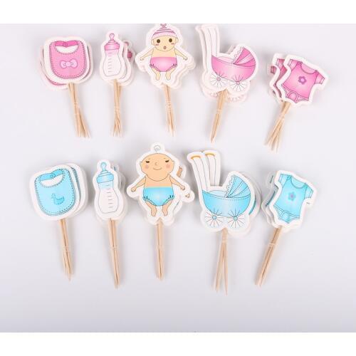 20pcs Baby Shower Party Cupcake Topper Happy Birthday Party Baby Shower Children Party Decor Kids Cake Decor Supplies