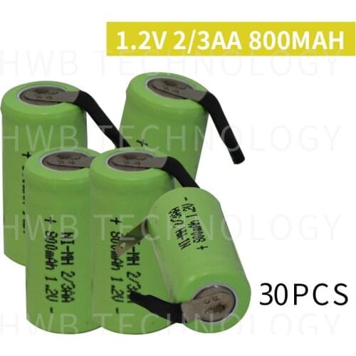 30 Pieces/lot New Original 1.2V 2/3AA 800mAh Ni-Mh 2/3 AA Ni-Mh Rechargeable Battery With Pins Free Shipping