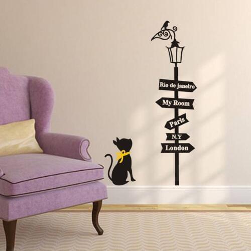56cm*99cm Hot Naughty Cat Street Lamp Road Sign Wall Sticker Home Decor Room Removable DIY Wall stickers Living Room Mural LA089