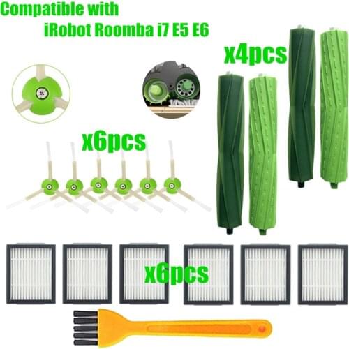 6*Hepa Filter+6*Side Brush+4*Brush Roll Replacement for iRobot Roomba i7 E5 E6 I Series Robot Vacuum Cleaner Spare Parts