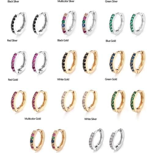 8mm Colorful CZ Earrings Women Chic Round Hoop Zircon Ear Stud Gold Filled Cartilage Ear Studs Helix Cartilage Tragus Body Jewel