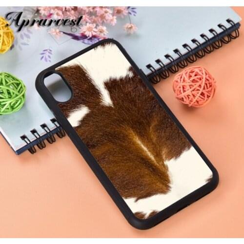 Aprarvest Brown Calf Cowhide Silicone Rubber Phone Case Cover For iPhone 6 6S 7 8 PLUS X XS XR 11 12 MINI PRO MAX