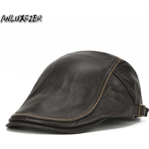 B-7155 Adult Genuine Leather Hat Female Cowhide Baseball Cap Men Peaked Fashion Forward Hat Fashion Visors Hat New Year Gift