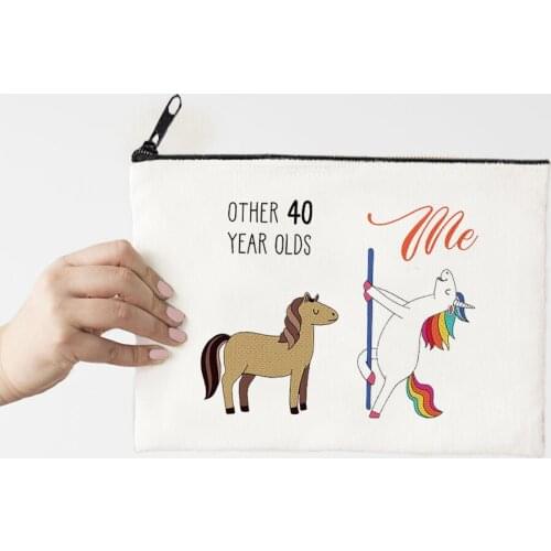 40 Year Olds Makeup Bag Flowers Horse Printed Canvas Storage Bag 2021 Funny Cosmetic Bags for Bride Gift Animal Prints Zipper