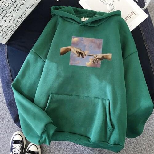 2021 hand printed oversized womens Hoodie Kawaii loose Street Sweatshirt womens Hoodie simple Pullover Korean Green Hoodie
