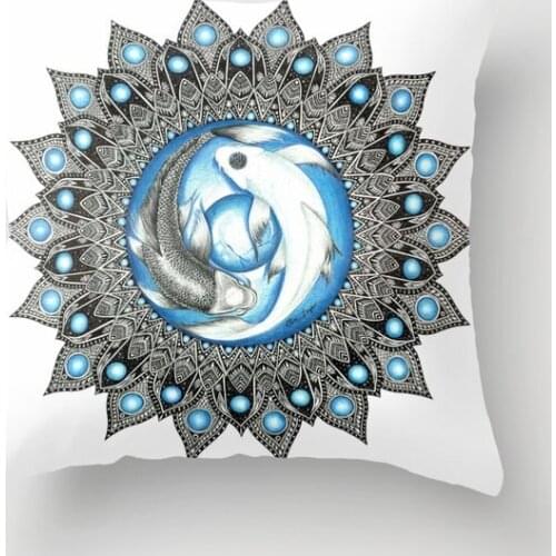 Yin and Yang Butterfly Koi Fish Mandala Decorative Pillowcases Cotton Linen White Throw Pillow Case Home Sofa Decor Pillowcase