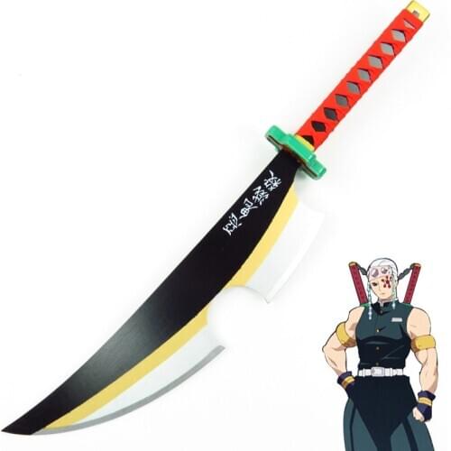 Anime Demon Slayer Kimetsu No Yaiba Uzui Tengen Cosplay Prop Wooden Sword Cosplay Weapons for Adult Halloween Christmas Props