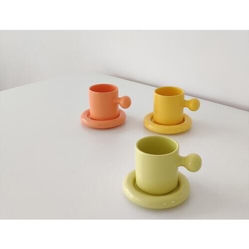 Colorful Ceramic Coffee Cup Saucer Set Korean Style Drinking Milk Tea Mug with Plate Home Office Cafe Decor Tableware 350ml