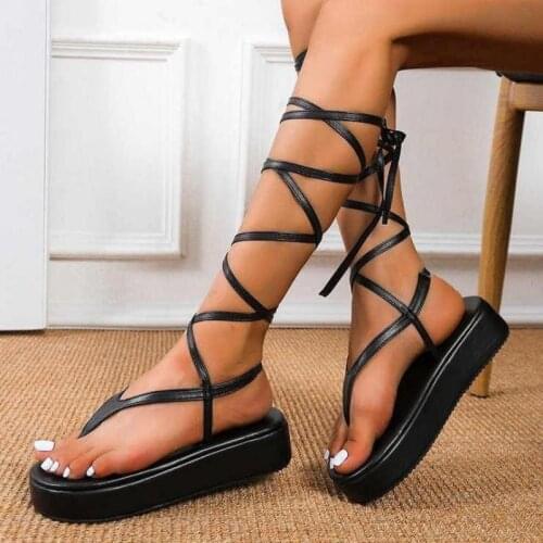 Summer Sexy Ladies Wrap Ankle Lace-up Shoes Plus Size Womens Gladiator Sandals Womens Platform Wedge Cross-lace Sandals