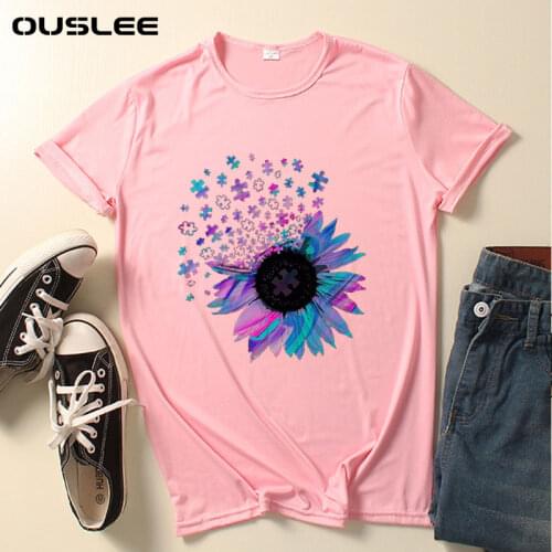 Ouslee Summer Women Cotton T-shirt Plus Size Casual Short Sleeve O-Neck Sun Print T-shirt Fashion Ladies Basic Tee Oversized Top