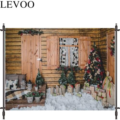 LEVOO Photographic Background Christmas Wooden Door Gift Curtain Festival Photo Studio Photocall Printed Shoot Prop Decor Fabric