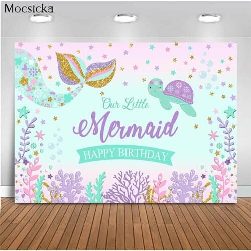 Mocsicka Underwater World Background Turtle Mermaid Decoration Style Baby Shower Photo Background Photography Banner
