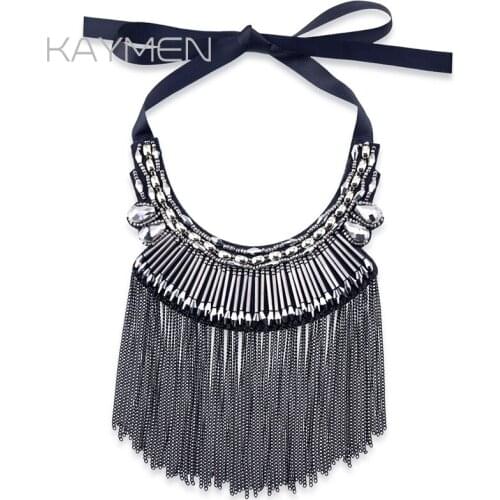 KAYMEN Fashion Crystal Necklace for Women Bohemai Fabric Chains Tassels Statement Necklace & Pendant Jewelry Maxi Bijoux 1619