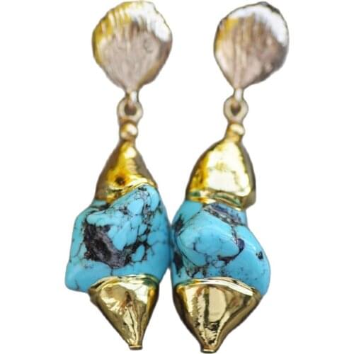 MTC·STAR Z10370 25mm Gold-Plating Baroque Blue Turquoise Yellow Dangle Earring