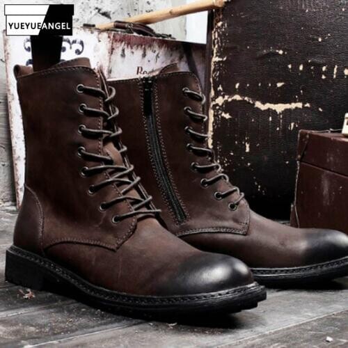 2019 Winter Vintage Work Boots Men Plus Size 38-46 British Style Desert Military Boots High-Top Genuine Leather Snow Shoes Male