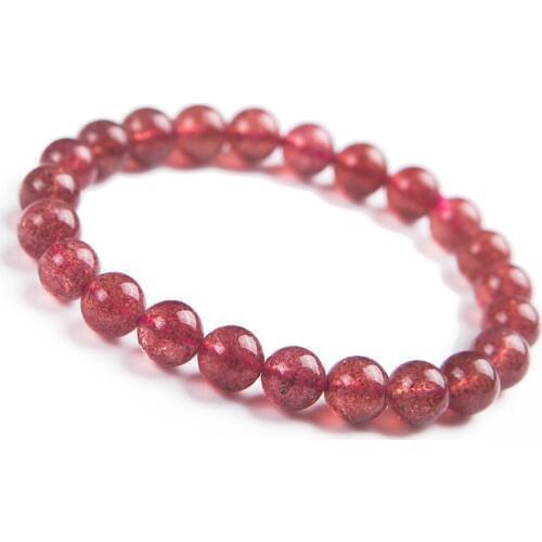Natural Strawberry Quartz Crystal Clear Round Beads Women Femme Charm Stretch Bracelet 7mm