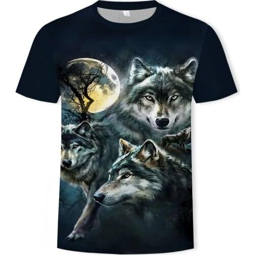 2021 fashion new animal world wolf, and dog 3D printing pattern mens short-sleeved casual T-shirt clothing