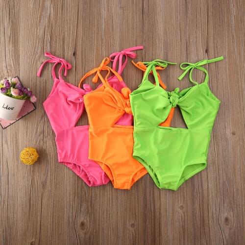 1-5Y Toddler Kids Baby Girls Summer Swimsuit Bowknot Swimwear Bathing Suit Bikini Fluorescence Color Beachwear
