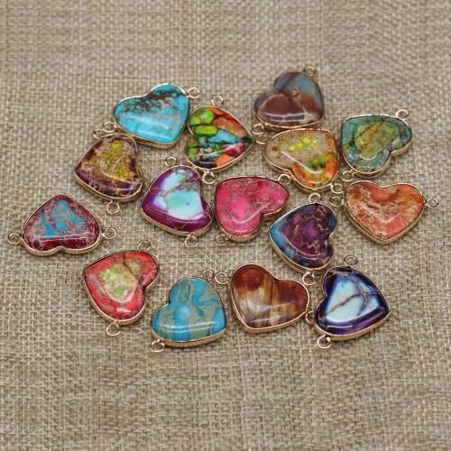 Natural Stone Pendants Emperor Stone Reiki Heal Heart Shape Crystal Connectors for Jewelry Making DIY Necklace Bracelet Gift