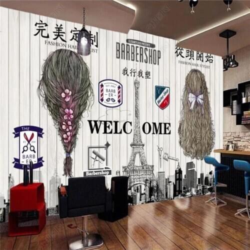 Custom Retro Nostalgic Beauty Hair Salon Wall Paper 3DBarber Shop Industrial Decor Background Mural Wallpaper Papel De Parede 3d
