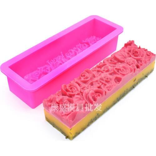 Rose shape Rectangle silicone handmade soap mold Toast mould kitchen baking tools 550g