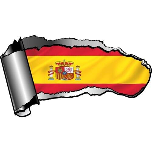 Ripped Open Gash Torn Metal Design with Spain Spanish Country Flag Vinyl Creative Motorcycle Car Sticker,20cm*10cm
