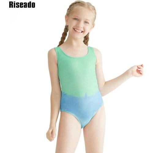 Riseado Sexy Girl One Piece Swimsuit Gradient Swimwear Children U-back Bodysuit Summer Beachwear Strap Bathing Suits 2021 Bather