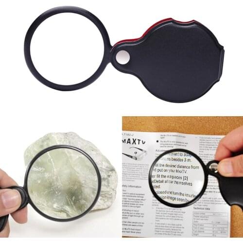 Handheld 6X Mini Pocket Magnifier with Leather Case Foldable Magnifying Glass Reading Monocle for Seniors Children Reading