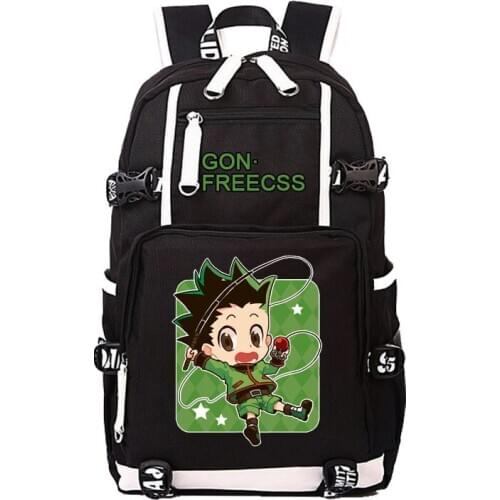Anime Pattern Black Backpack Canvas Bag Schoolbag Travel Bags for Students Girls Boys Adult