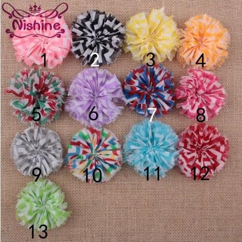 Nishine 30pcs/lot 2.8" Chiffon Striped Shabby Chic Flower For Women Girl Headband Hair Clip Fashion DIY Hair Accessories