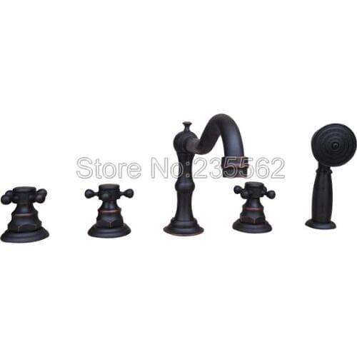 Bathtub Faucet Widespread Tub Sink Mixer Tap Black Oil Rubbed Bronze Bathroom Roman Tub Faucet Set With Hand Shower Ltf062