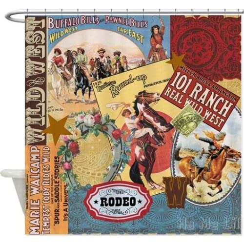Vintage Western Cowgirl Collage Design Waterproof Shower Curtain Bathroom Decor
