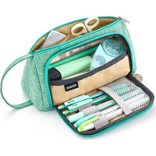 Korean Version of Simple Canvas Material Waterproof Personality Large Capacity Pencil Case