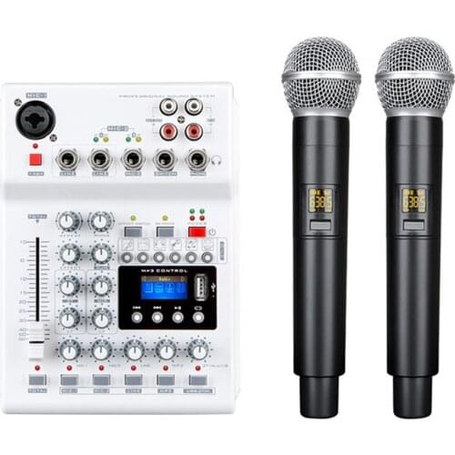 High Quality Console Mixer Integrated Live Sound Audio Soundcard DJ Mixing Console with UHF Wireless Microphone for Karaoke