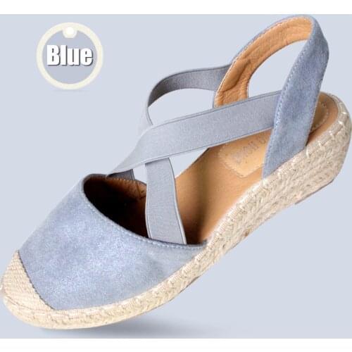 TELOTUNY Sandals Women Cross Elastic Belt Wedges Heel Sandals Footwear Solid color Vintage Slip-on Beach Shoes Ladies Sandalias