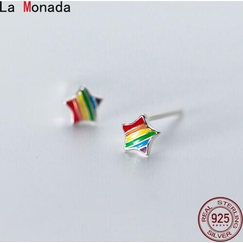 La Monada Women Stud Earrings Korean 925 Sterling Silver Earrings For Women Jewelry Rainbow Star Womens Earrings Stylish