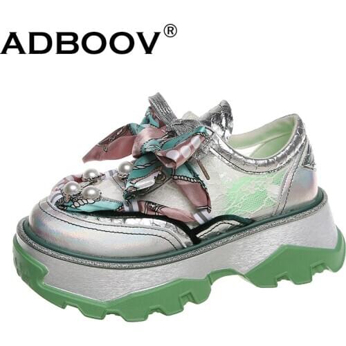 ADBOOV Pearls Platform Flat Shoes Women Fashion Summer Chunky Casual Sneakers Women