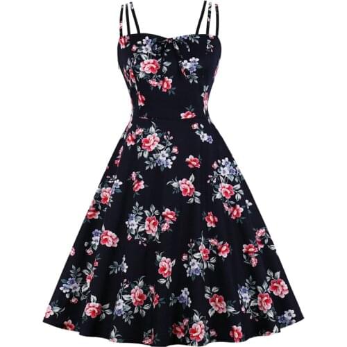 Floral Print Tie Front Slip Dress Vintage Pin Up A Line Party Spaghetti Strap Elegant Summer Cotton Plus Size Women Clothing