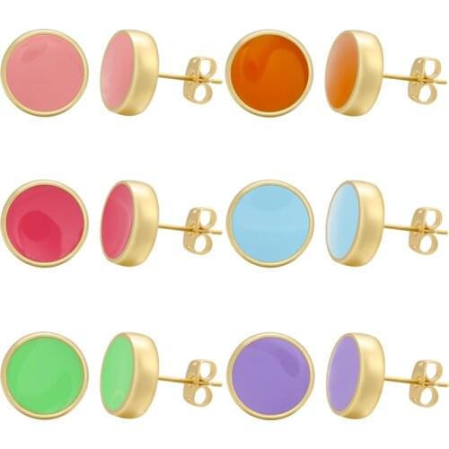 ZHUKOU Gold color Classic Dot Women stud Earrings Enamel candy Bright Girl stud Earrings Trend earrings Jewelry Wholesale VE410