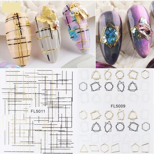 1 piece of 3D nail art sticker with irregular line pattern gold and silver nail art sticker nail art decoration decal AE054