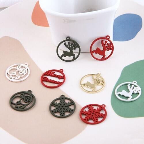 10pcs New Christmas Earrings Frosted Spray Paint Series Snowflake English Alphabet Round Pendant For Girls Diy Jewelry Finding