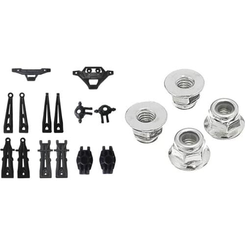 14 Pcs Front Rear Lower Swing Arm Steering Cup Bumper with Tires Wheels Locknut Nut 25-WJ02 ,for XLH Hosim 9125 RC Car