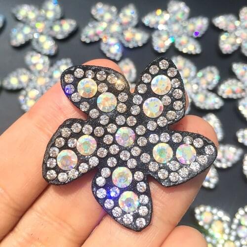 3.8cm 10pcs Cute Flower AB Rhinestone Applique Sew on Patch for for DIY Clothes Crafts Shoes Hat Sweater Decor Accessories
